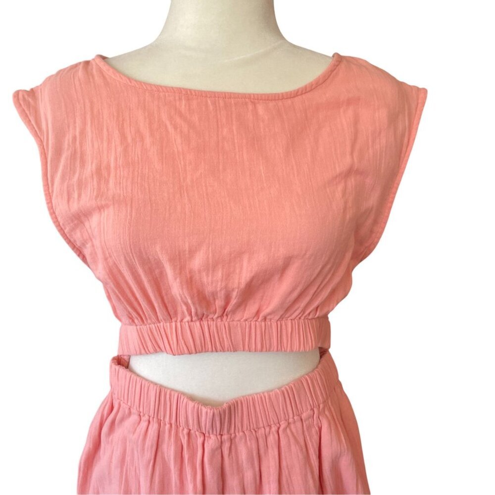 NWT Elan Coral Cut Out Midi Dress SZ M 100% Cotton Breezy Summer Wear - Picture 9 of 16